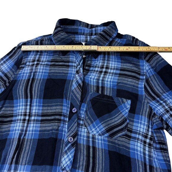 Blue & Black Plaid Button-Up Long Sleeve Shirt By Lola River Size M - Picture 7 of 10